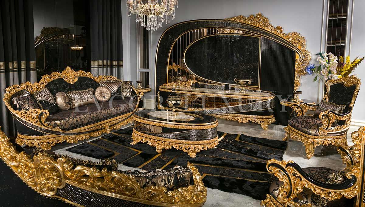 Royal Black Classic Sofa Set